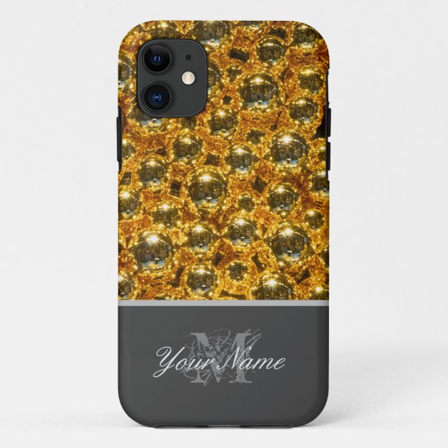 Capa Para iPhone 11 Monograma personalizável com bolas de natal de our (Verso)