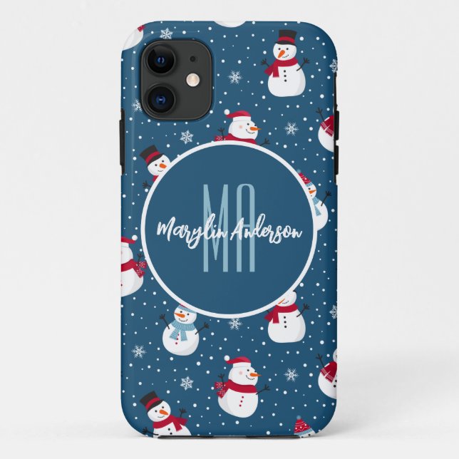 CAPA PARA iPhone 11 MONOGRAMA PERSONALIZÁVEL DO CHRISTMAS WINTER SNOWM (Verso)