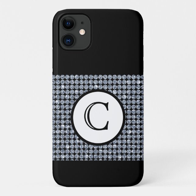 Capa Para iPhone 11 Monograma Preto Bling Diamond (Verso)