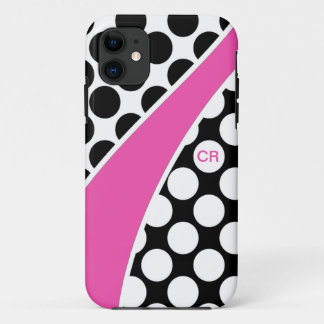 Capa Para iPhone 11 Monograma preto e branco cor-de-rosa da onda das
