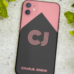 Capa Para iPhone 11 Monograma preto e rosa retrô