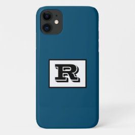 Capa Para iPhone 11 Monograma preto esboçado grande, azul oceânico