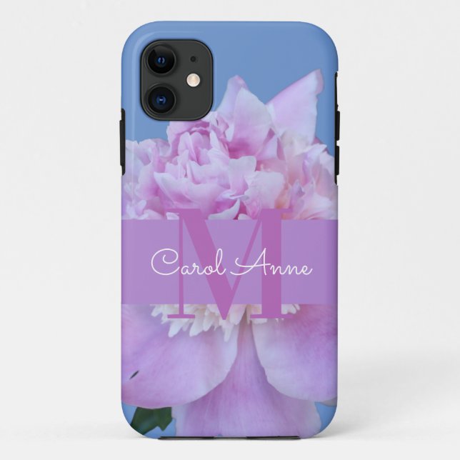 Capa Para iPhone 11 Monograma Púrpura de Peste Rosa (Verso)