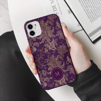 Monograma Real Dourado Damask Roxo