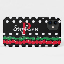 Capa Para iPhone 11 Monograma Red Cherries White Bolinhas Retro