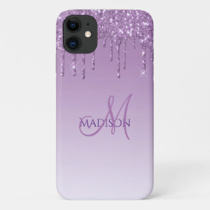 Capa Para iPhone 11 Monograma Roxo Brilhante Glitter Gelado Gelly Tren