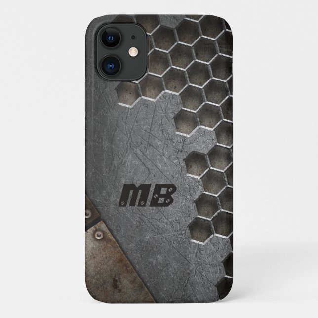 Capa Para iPhone 11 Monograma Rústico Grunge Masculino Personalizado (Verso)