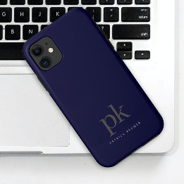 Capa Para iPhone 11 Monograma Simples Mínimo Moderno Azul Escuro