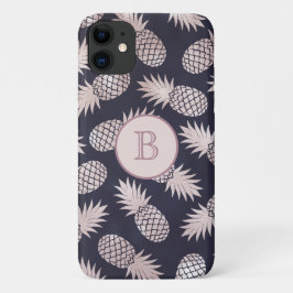 Capa Para iPhone 11 Monograma Tropical Abacaxi Menina Rosa Dourado Azu