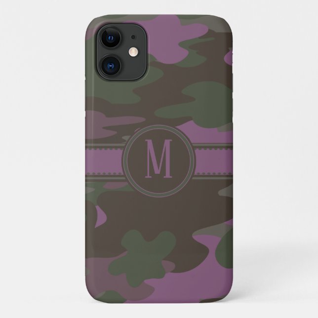 Capa Para iPhone 11 Monograma verde malva da obscuridade do rosa | (Verso)