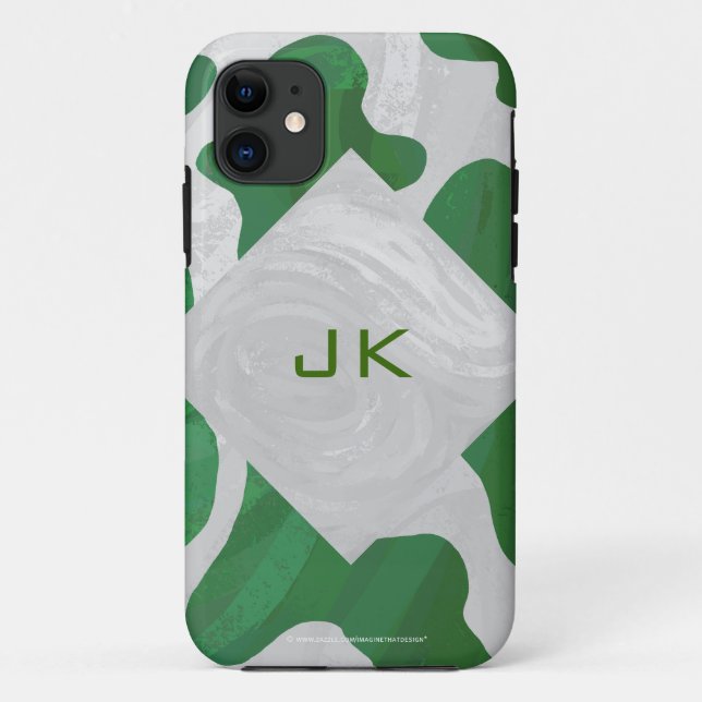 Capa Para iPhone 11 Monograma Verde-Vaca e Branco (Verso)