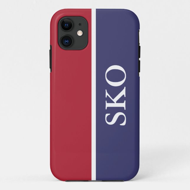Capa Para iPhone 11 Monograma Vermelho e Branco Azul com Strike (Verso)