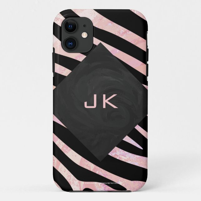 Capa Para iPhone 11 Monograma Zebra Preto e Rosa (Verso)