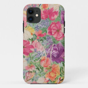 Capa Para iPhone 11 Monogramas Elegant Summer Blooms Aquarela