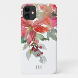 Capa Para iPhone 11 Monogramas Flores de Poinsettia Vermelha de Cor Wa