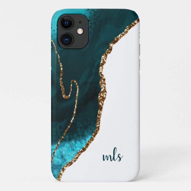 Capa Para iPhone 11 Monogramas Glitter Glitter Agate Clássico Moderno (Verso)