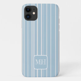 Capa Para iPhone 11 Monogramas herbáceos, listrados, de cor azul Elega