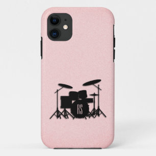 Capa Para iPhone 11 Monogramo Drum Set Music Design Pink