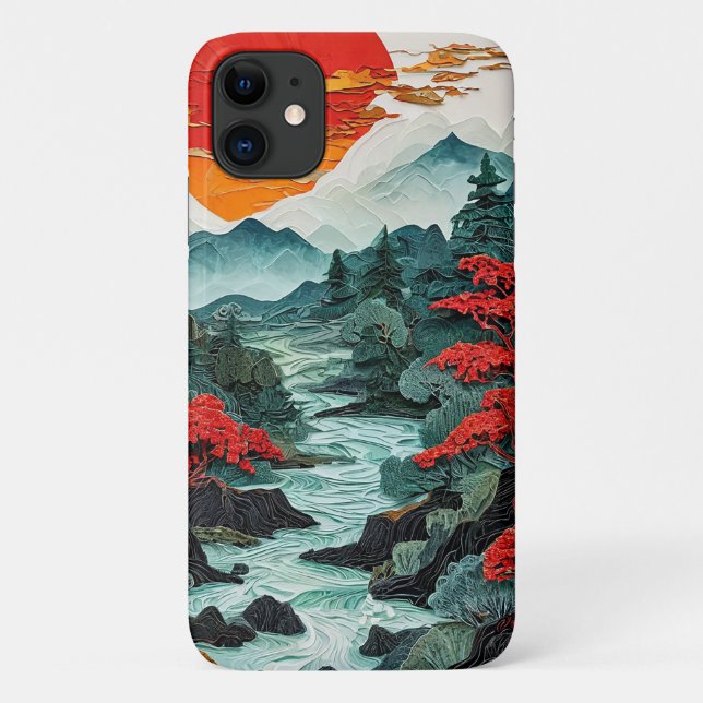 Capa Para iPhone 11 Montanhas e floresta (Verso)
