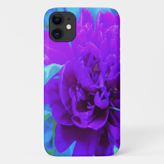 Capa Para iPhone 11 Moody Purple Peony com uma bela Folhagem (Verso)