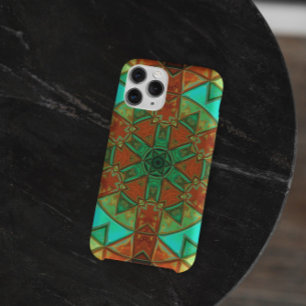 Capa Para iPhone 11 Mosaic Kaleidoscope Flower Green and Orange