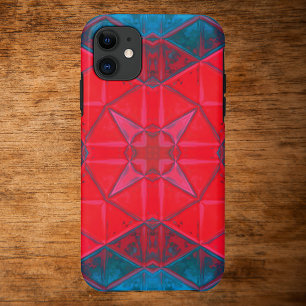 Capa Para iPhone 11 Mosaic Kaleidoscope Square Red and Blue