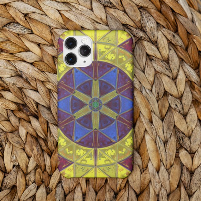 Capa Para iPhone 11 Mosaico Caleidoscópio Flor Amarelo Azul e Laranja (Criador carregado)