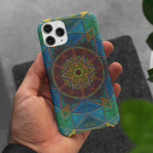 Capa Para iPhone 11 Mosaico Caleidoscópio Flor Amarelo Azul e Verde
