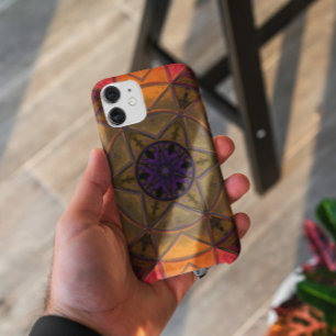 Capa Para iPhone 11 Mosaico Caleidoscópio Flor Amarelo e Púrpura