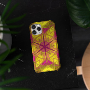 Capa Para iPhone 11 Mosaico Caleidoscópio Flor Amarelo e Rosa