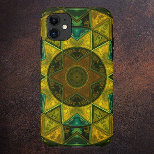 Capa Para iPhone 11 Mosaico Caleidoscópio Flor Amarelo e Verde