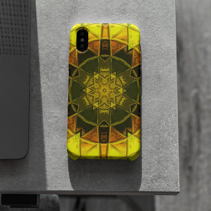 Capa Para iPhone 11 Mosaico Caleidoscópio Flor Amarelo e Verde