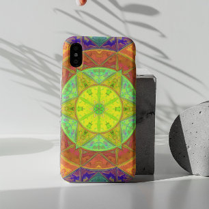 Capa Para iPhone 11 Mosaico Caleidoscópio Flor Amarelo Verde e Laranja