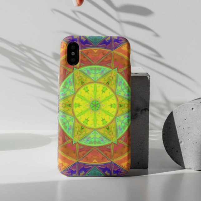 Capa Para iPhone 11 Mosaico Caleidoscópio Flor Amarelo Verde e Laranja (Criador carregado)