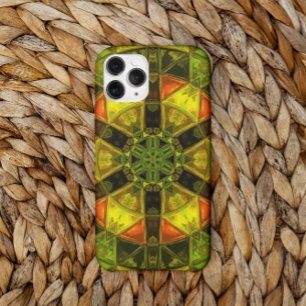 Capa Para iPhone 11 Mosaico Caleidoscópio Flor Amarelo Verde e Laranja