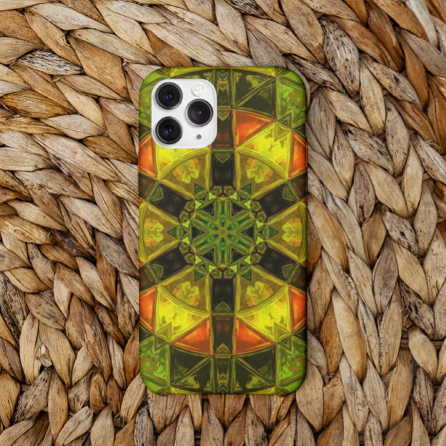 Capa Para iPhone 11 Mosaico Caleidoscópio Flor Amarelo Verde e Laranja (Criador carregado)