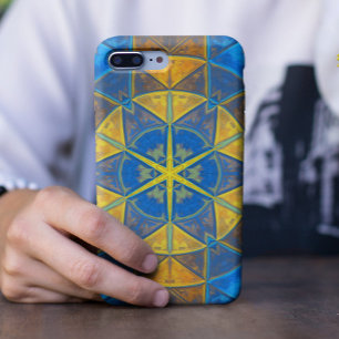 Capa Para iPhone 11 Mosaico Caleidoscópio Flor Azul e Amarelo