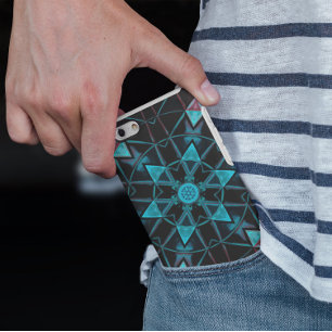 Capa Para iPhone 11 Mosaico Caleidoscópio Flor Azul e Preto