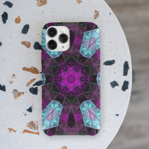 Capa Para iPhone 11 Mosaico Caleidoscópio Flor Azul e Púrpura