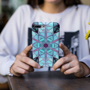 Capa Para iPhone 11 Mosaico Caleidoscópio Flor Azul e Vermelho