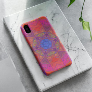 Capa Para iPhone 11 Mosaico Caleidoscópio Flor Azul, Rosa e Amarelo