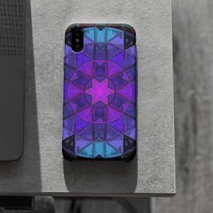 Capa Para iPhone 11 Mosaico Caleidoscópio Flor Azul Roxo e Preto