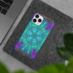 Capa Para iPhone 11 Mosaico Caleidoscópio Flor Azul Roxo e Vermelho