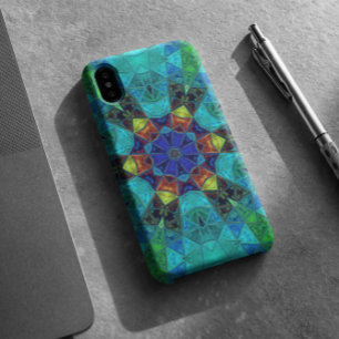 Capa Para iPhone 11 Mosaico Caleidoscópio Flor Azul Verde e Laranja