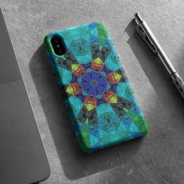 Capa Para iPhone 11 Mosaico Caleidoscópio Flor Azul Verde e Laranja (Criador carregado)