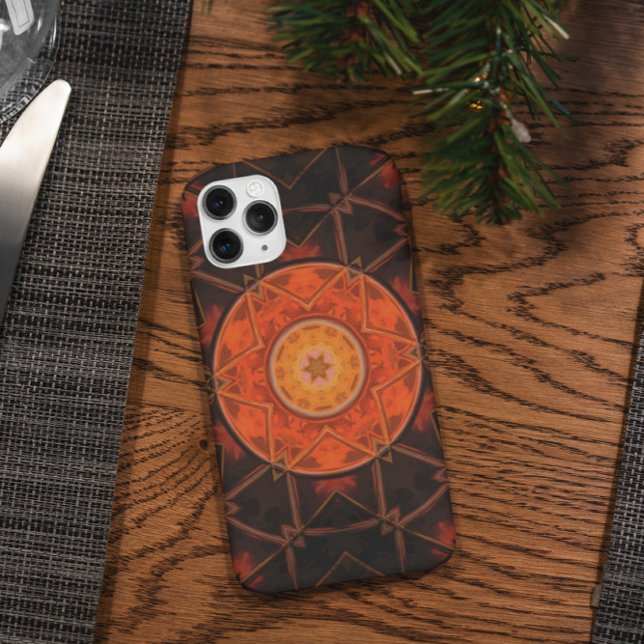 Capa Para iPhone 11 Mosaico Caleidoscópio Flor Laranja e Castanho (Criador carregado)