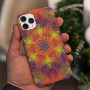 Capa Para iPhone 11 Mosaico Caleidoscópio Flor Laranja Roxo e Verde