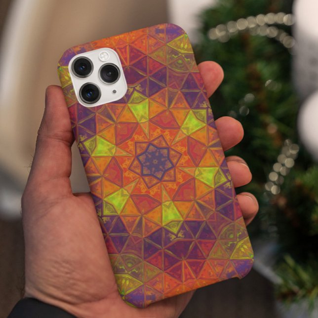 Capa Para iPhone 11 Mosaico Caleidoscópio Flor Laranja Roxo e Verde (Criador carregado)