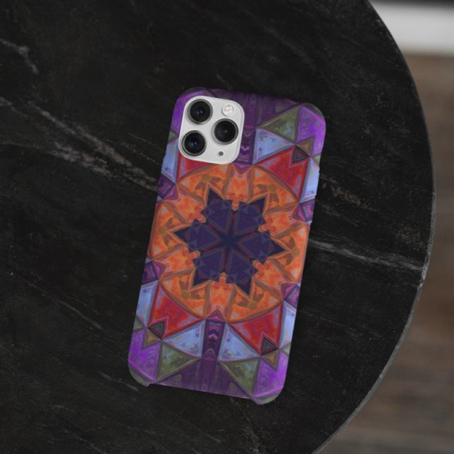 Capa Para iPhone 11 Mosaico Caleidoscópio Flor Laranja Vermelho e Roxo (Criador carregado)