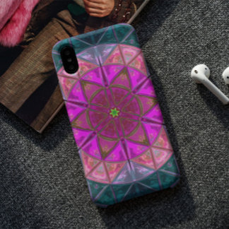 Capa Para iPhone 11 Mosaico Caleidoscópio Flor Rosa e Azul